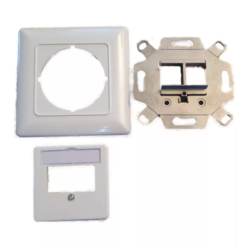 EFB Elektronik 2-pordiline Keystone raamikomplekt ET-25091 — sirge DIN49075 pesa, RAL9003 valge, 80×80 mm raam 50×50 mm keskplaadiga