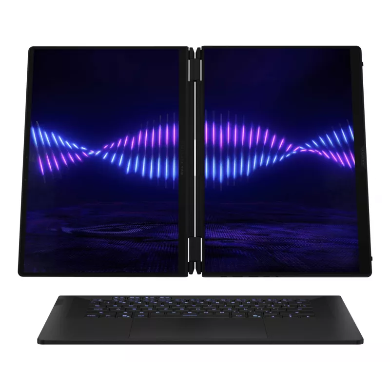 ASUS ROG Zephyrus Duo GX651AX-SR005X Intel Core Ultra 9 386H hübriid (2-ühes) 40,6 cm (16 tolli) puutetundlik WQXGA+ 64 GB LPDDR5x-SDRAM 2 TB SSD NVIDIA GeForce RTX 5090 Wi-Fi 7 (802.11be) Windows 11 Pro hall