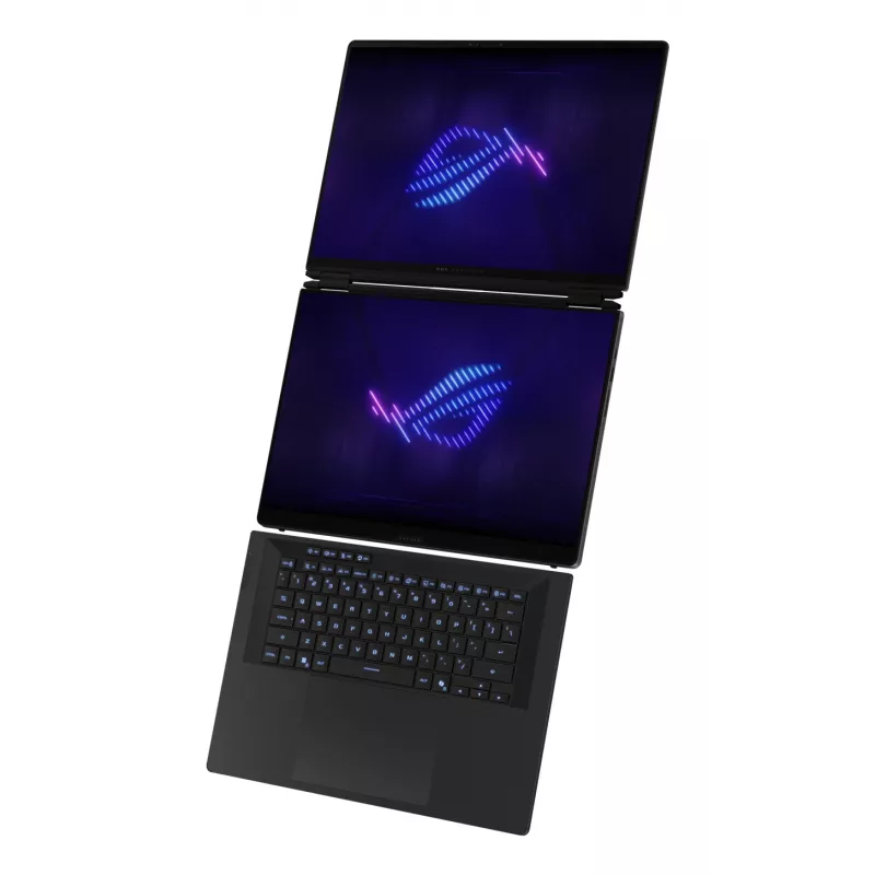 ASUS ROG Zephyrus Duo GX651AX-SR005X Intel Core Ultra 9 386H hübriid (2-ühes) 40,6 cm (16 tolli) puutetundlik WQXGA+ 64 GB LPDDR5x-SDRAM 2 TB SSD NVIDIA GeForce RTX 5090 Wi-Fi 7 (802.11be) Windows 11 Pro hall