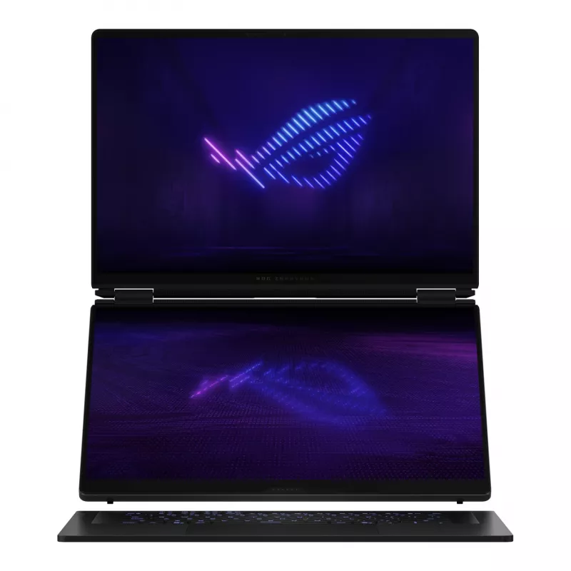 ASUS ROG Zephyrus Duo GX651AX-SR005X Intel Core Ultra 9 386H hübriid (2-ühes) 40,6 cm (16 tolli) puutetundlik WQXGA+ 64 GB LPDDR5x-SDRAM 2 TB SSD NVIDIA GeForce RTX 5090 Wi-Fi 7 (802.11be) Windows 11 Pro hall