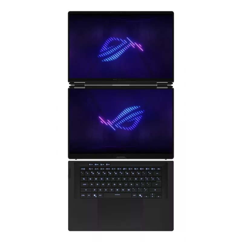 ASUS ROG Zephyrus Duo GX651AX-SR005X Intel Core Ultra 9 386H hübriid (2-ühes) 40,6 cm (16 tolli) puutetundlik WQXGA+ 64 GB LPDDR5x-SDRAM 2 TB SSD NVIDIA GeForce RTX 5090 Wi-Fi 7 (802.11be) Windows 11 Pro hall