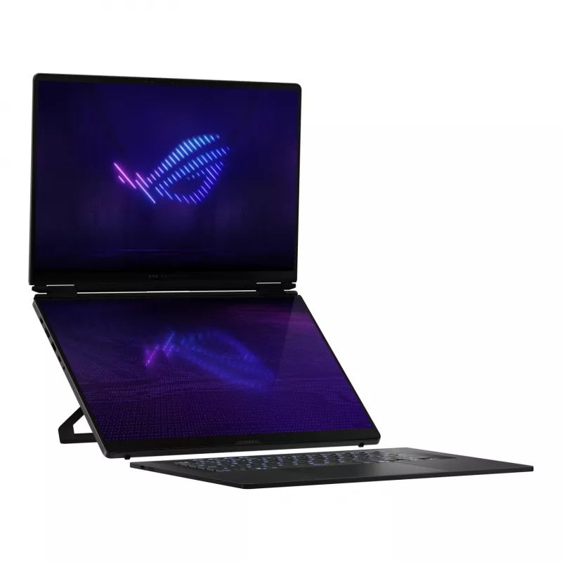 ASUS ROG Zephyrus Duo GX651AX-SR005X Intel Core Ultra 9 386H hübriid (2-ühes) 40,6 cm (16 tolli) puutetundlik WQXGA+ 64 GB LPDDR5x-SDRAM 2 TB SSD NVIDIA GeForce RTX 5090 Wi-Fi 7 (802.11be) Windows 11 Pro hall