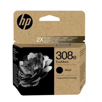 HP 308e EvoMore Must Originaal tindikassett, standardmahuga, must, pigmendipõhine tint, 1 tk, 320 lehekülge, üksikpakend