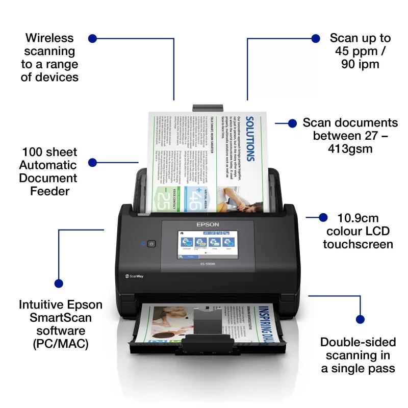 Epson WorkForce ES-590W lehtskanner 600 x 600 DPI A4 Must