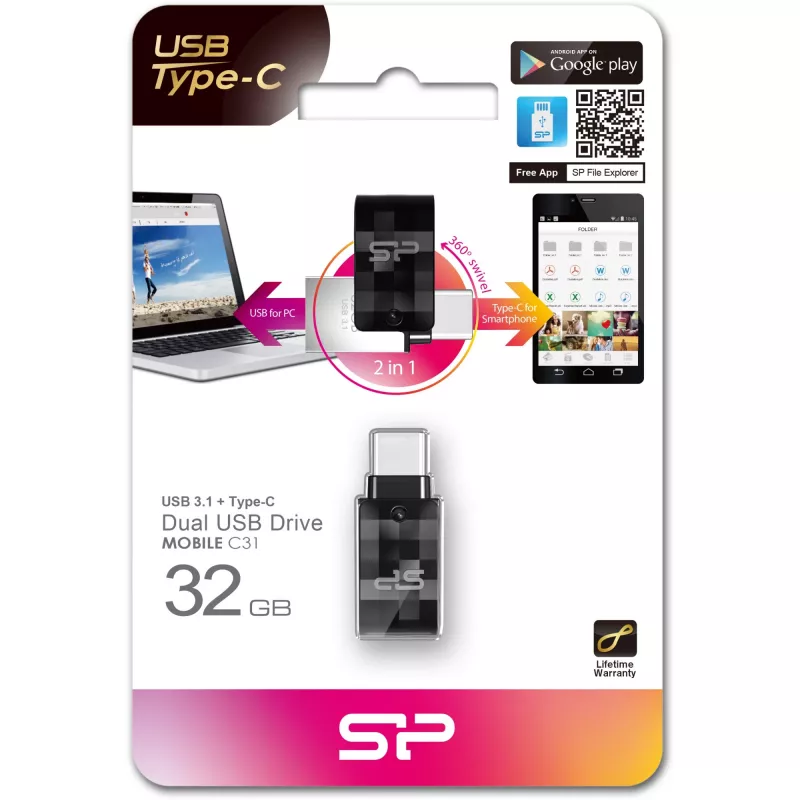 Silicon Power Mobile C31 - 32 GB - USB 3.0 (3.1 Gen 1) - Type-A/USB-C - Mac OS X 10.10 Yosemite - Mac OS X 10.11 El Capitan - Mac OS X 10.12 Sierra - Mac OS X 10.3 Panther,... - A
