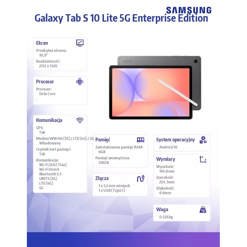 Tahvelarvuti Galaxy Tab S 10 Lite X400EE 10,9 tolli 5G 6/128 GB Enterprise Edition hall