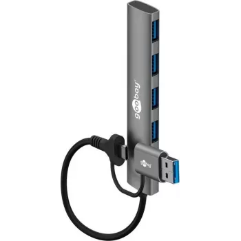 Goobay 2in1 õhuke 4-Pordiline USB-jaotur, 5 Gbit/s (79149)