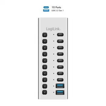 USB 3.2 Gen1 10 pordiga jaotur USB-A/C, sisse/välja lülitiga