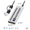 USB 3.2 Gen1 10 pordiga jaotur USB-A/C, sisse/välja lülitiga
