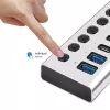 USB 3.2 Gen1 10 pordiga jaotur USB-A/C, sisse/välja lülitiga