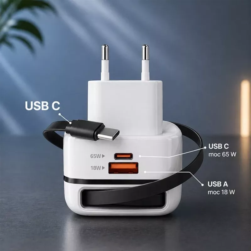 Laadija USB C 65W GaN PPS 5V 20V 3A 3.25A
