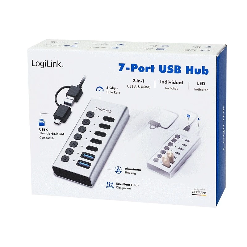 Hub USB 3.2 Gen1 7 porti USB-A/C, sisse/välja lüliti