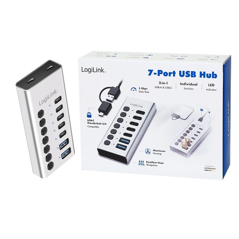 Hub USB 3.2 Gen1 7 porti USB-A/C, sisse/välja lüliti
