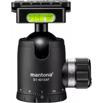 Walimex Mantona Fortress Kugelkopf 40 mm bis 15 kg, Stativkopf mit 360° Panorama-Funktion & 3 Wasserwaagen, inkl. Schnellwechselplatte und Friktionswe