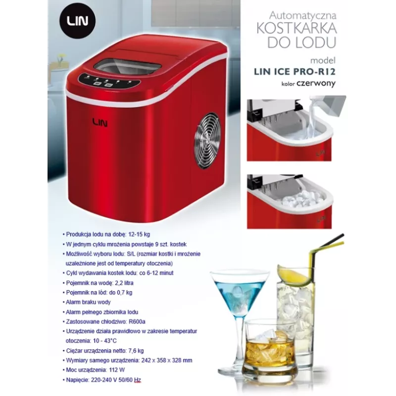 Portable ice cube maker LIN ICE PRO-R12 punane