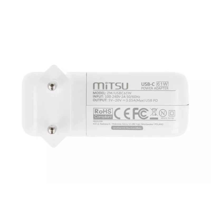 Sülearvuti laadija toiteplokk 61W USB-C 5V-9V-12V-15V-20V-20.3V/3A PD