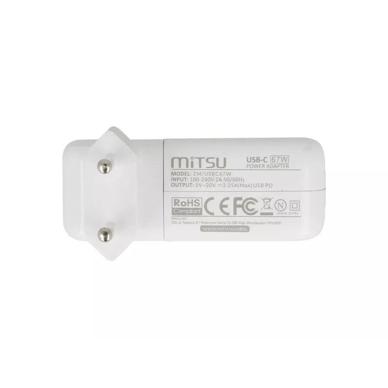 Sülearvuti laadija toiteplokk 67W USB-C 5V-9V-12V-15V/3A, 20V/3.35A PD