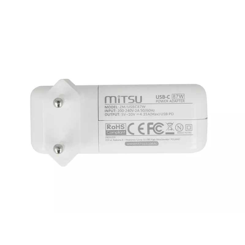 Sülearvuti laadija toiteplokk 87W USB-C 5V-9V-12V-15V/3A, 20V/3.25A, 20.2V/4.3A PD