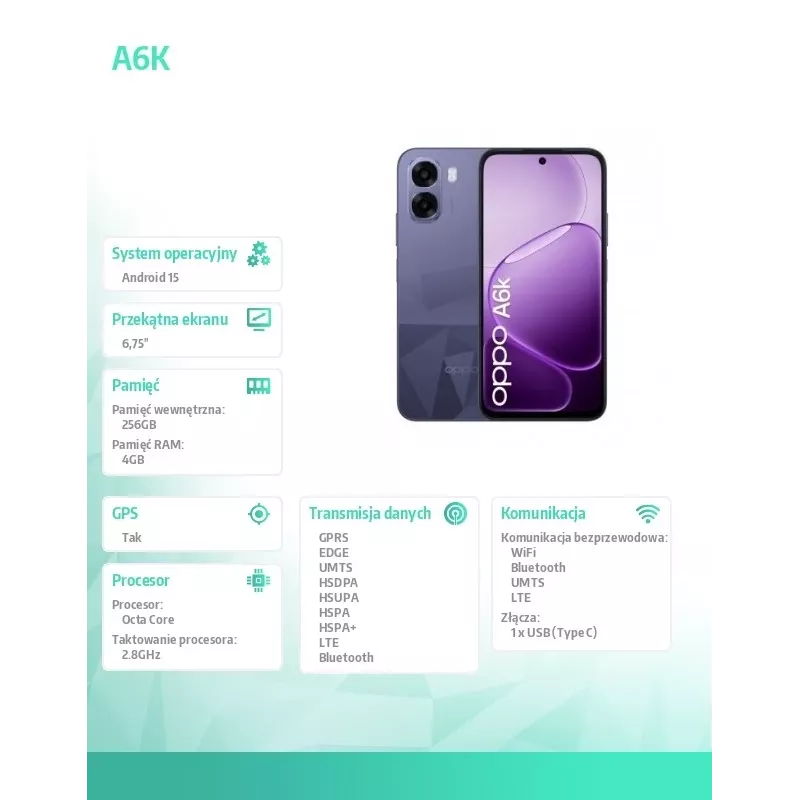 Nutitelefon A6k 4G 4/256GB CPH2891 tumelilla
