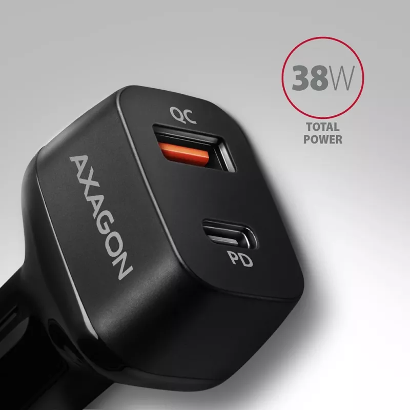 AXAGON PWC-PQ38 38W autolaadija 2x port USB-A+C