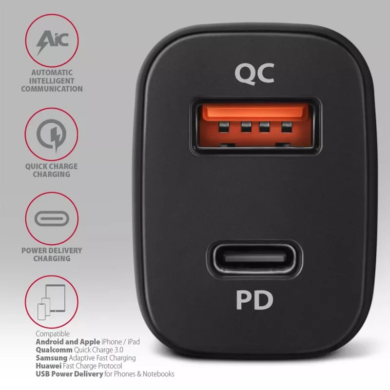 AXAGON PWC-PQ38 38W autolaadija 2x port USB-A+C