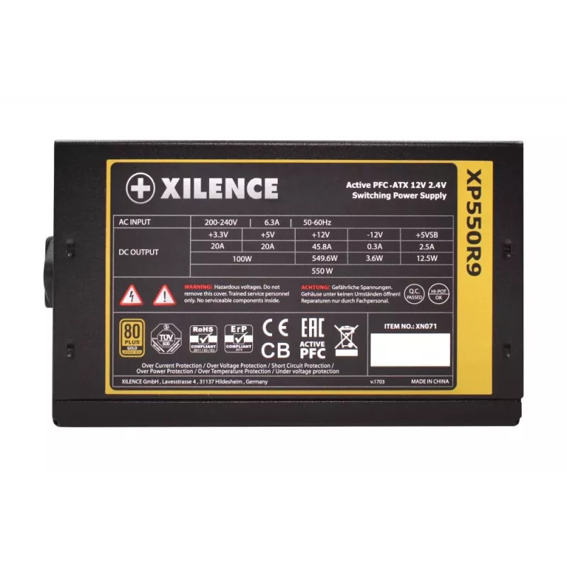 Toiteplokk | XILENCE | 550 vatti | Kasutegur 80 PLUS GOLD | PFC Active | XN071