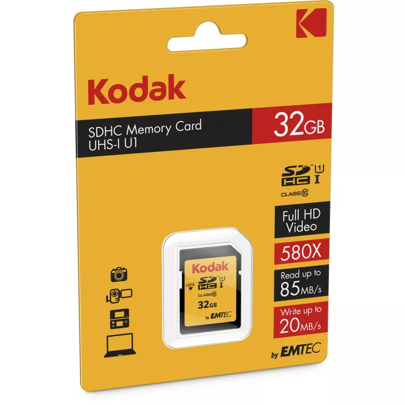 Kodak – Välkmälukaart – 32 GB – UHS-I U1 / Class10 – 580x – SDHC UHS-I (EKMSD32GHC10K)