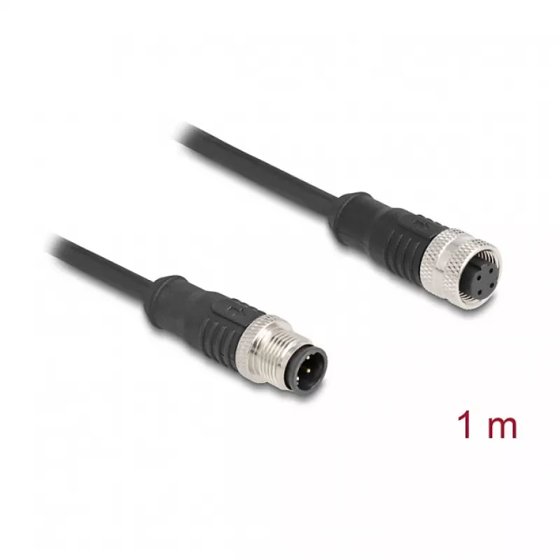 Delock M12 kaabel D-kodeering 4 kontaktiga pistik pesasse PVC 1 m
