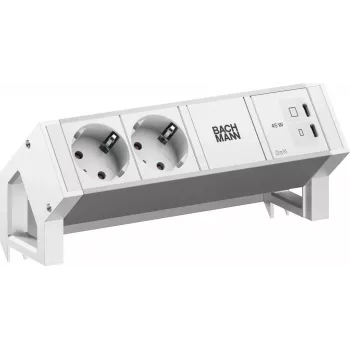 BACHMANN DESK2 ALU Valge 2xCEE7/3, 1xUSB C/C 45W L=0,2m RAL9010 (BM0022042)