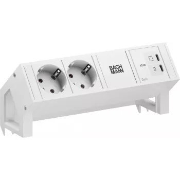 BACHMANN DESK2 PURE Valge 2xCEE7/3, 1xUSB C/C 45W L=0,2m RAL9010 (BM0022039)