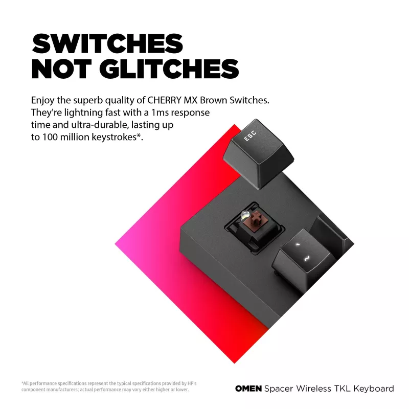 HP OMEN Spacer Wireless TKL klaviatuur, täissuuruses (100%), juhtmevaba, RF-juhtmevaba, mehaaniline, must