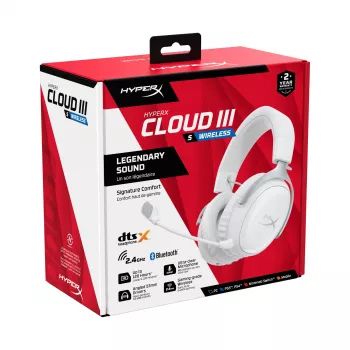 HyperX Cloud III S - juhtmevabad mängukõrvaklapid (valge), juhtmevaba, 20 - 20000 Hz, mängimine, 340 g, peakomplekt, valge