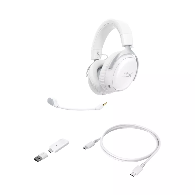 HyperX Cloud III S - juhtmevabad mängukõrvaklapid (valge), juhtmevaba, 20 - 20000 Hz, mängimine, 340 g, peakomplekt, valge