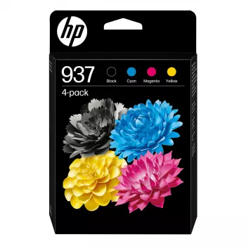 HP 937 CMYK originaalne tindikassettide 4-pakk, standardne tootlus, must, tsüaan, magenta, kollane, 4 tk, 1250 lehekülge, 800 lehekülge, kombopakk