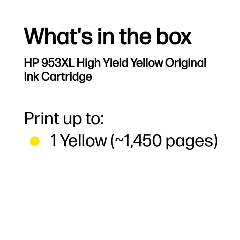 HP 953XL kõrge tootlikkusega kollane originaal tindikassett, kõrge tootlikkus, kollane, pigmendipõhine tint, 18 ml, 1 tk, üksikpakend