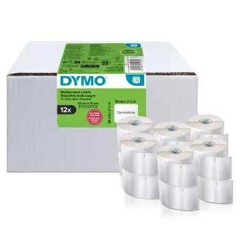 DYMO autentsed LabelWriter mitmeotstarbelised sildid | 54 mm x 70 mm | isekleepuvad | 12 rulli, igas 320 kergesti eemaldatavat silti (kokku 3840 tk) | LabelWriteri sildivalmistajatele | Valmistatud Euroopas