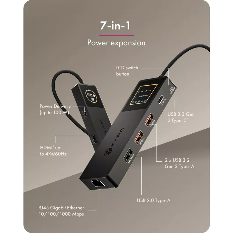 ICY BOX Spade Dock 4038, 7-ühes dokkimisjaam LCD-ekraani ja PD 100 W-ga