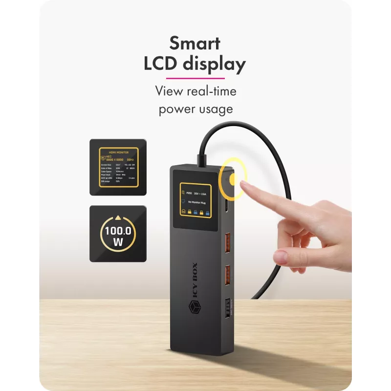 ICY BOX Spade Dock 4038, 7-ühes dokkimisjaam LCD-ekraani ja PD 100 W-ga