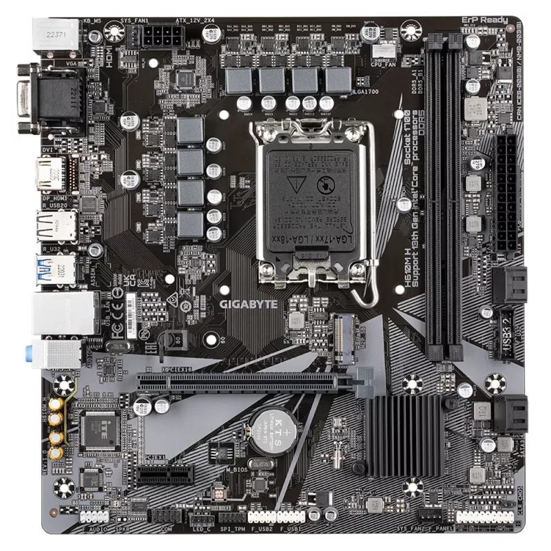 GIGABYTE H610M H emaplaat – toetab Inteli Core 14. põlvkonna protsessoreid, 6+1+1 hübriidne digitaalne VRM, kuni 5600 MHz DDR4 (OC), 1x PCIe 3.0 M.2, GbE LAN, USB 3.2 Gen 1