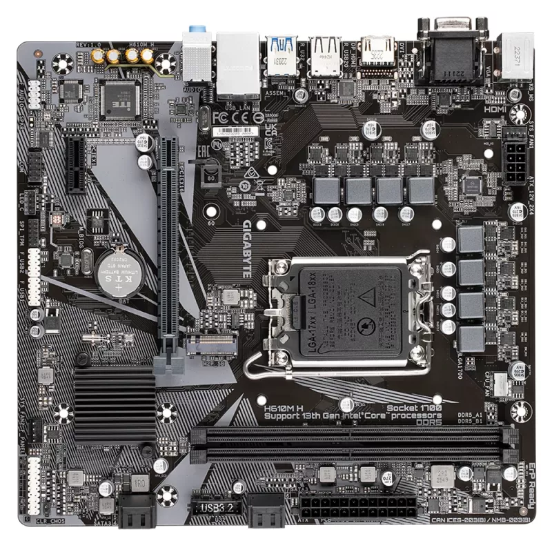 GIGABYTE H610M H emaplaat – toetab Inteli Core 14. põlvkonna protsessoreid, 6+1+1 hübriidne digitaalne VRM, kuni 5600 MHz DDR4 (OC), 1x PCIe 3.0 M.2, GbE LAN, USB 3.2 Gen 1