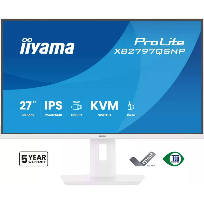 iiyama ProLite XB2797QSNP-W1 27-tolline IPS LCD arvutikuvar 68,6 cm (27 tolli) 2560 x 1440 pikslit Quad HD Valge