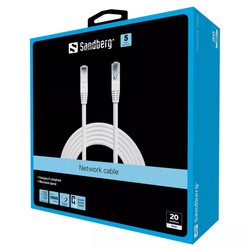 Sandberg võrgukaabel UTP Cat6 20 m, 20 m, Cat6, U/UTP (UTP), RJ-45, RJ-45, valge