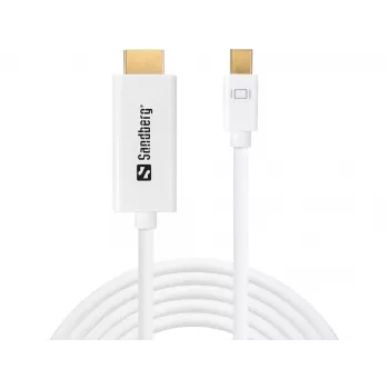 Sandberg MiniDP 1.2 > HDMI 4K 2 m, 2 m, Mini DisplayPort, HDMI, Isane, Isane, Valge