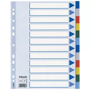 Esselte vahelehed PP A4 12 sakiga, tühi sakikaart, polüvinüülkloriid (PVC), mitmevärviline, A4, 2, 4, 6, 225 mm
