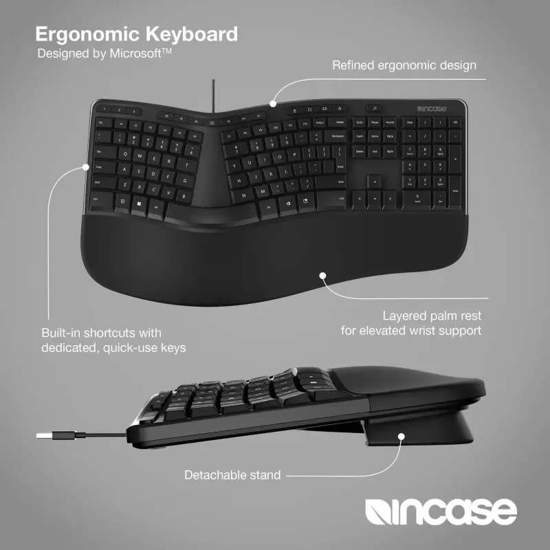 Incase Designed by Microsoft Ergonoomiline klaviatuur kontor USB QWERTY inglise must