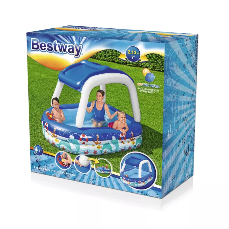 Bestway Sea Captain täispuhutav perebassein UV Careful päikesevarjuga