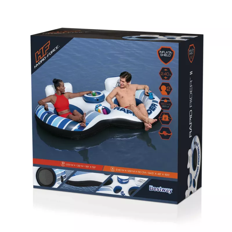 Bestway Hydro-Force Rapid Rider II kahekordne jõetorukumm, mitmevärviline, ujuv toru, muster, poistele/tüdrukutele, 180 kg, 2 inimesele