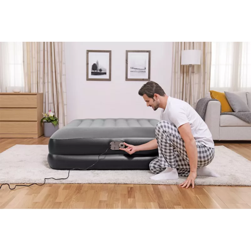 Bestway Tritech Air Mattress Queen koos Built-in AC Pump and Antimicrobial Coating 2.03 m x 1.52 m x 46 cm