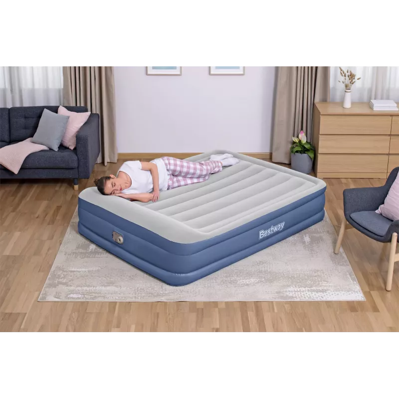 Bestway Tritech Air Mattress Queen koos Built-in AC Pump and Antimicrobial Coating 2.03 m x 1.52 m x 46 cm