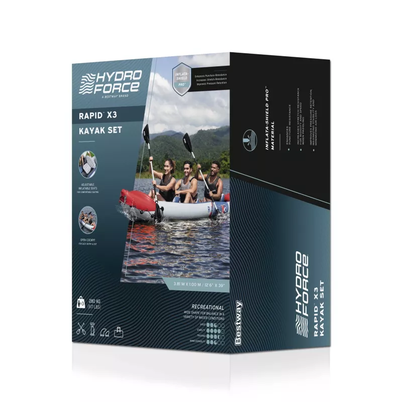 Bestway Hydro Force Rapid X3 täispuhutav 3-kohaline süstakomplekt 3,81 m
